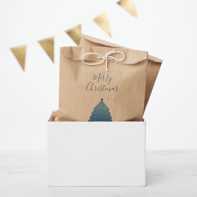 Blue Christmas Tree Kraft Favour Bag (Party)