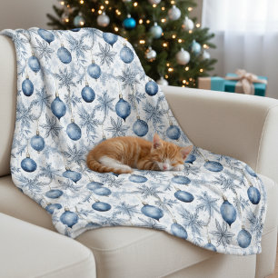 Blue Christmas Tree Ornaments Pattern Fleece Blanket
