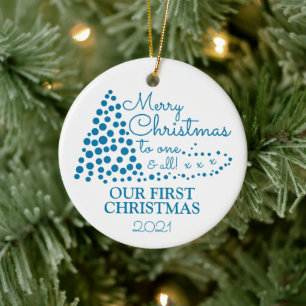 Blue Christmas Tree, Our First Christmas Christmas Ceramic Ornament