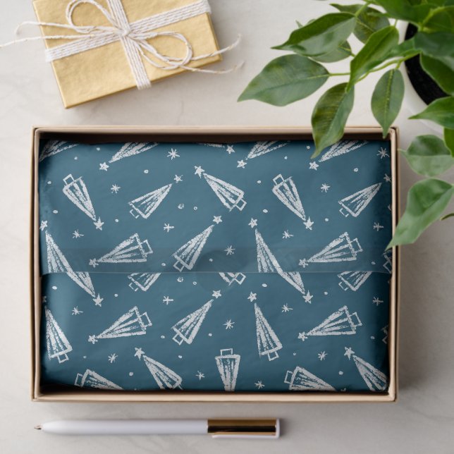 Blue Christmas Tree Pattern Gift Wrapping Tissue Paper (Gift)