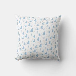 Blue Christmas Tree Pattern Throw Pillow
