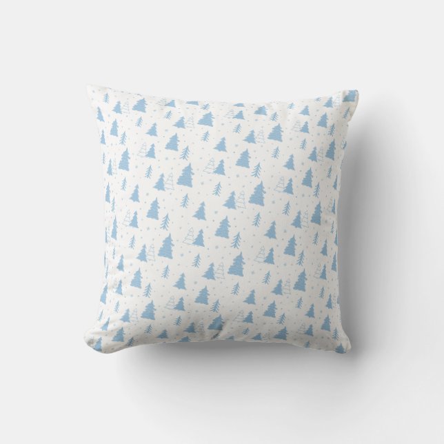 Blue Christmas Tree Pattern Throw Pillow (Front)