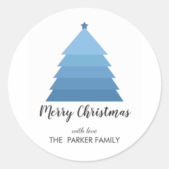 Blue Christmas Tree Personalized Gift Tag (Front)