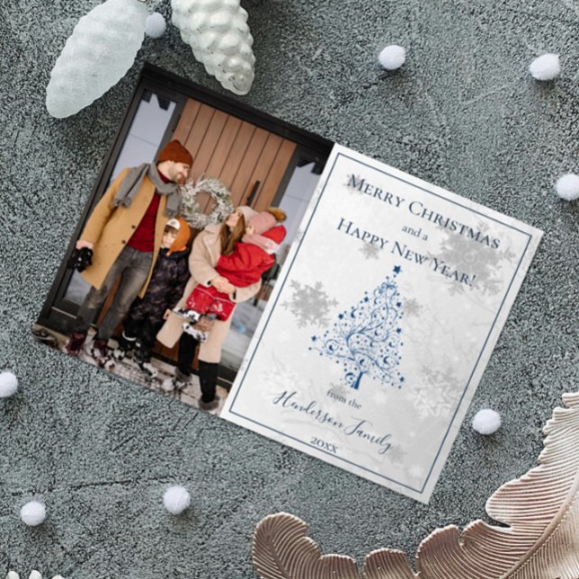 Blue Christmas Tree photo Appartement Carte photo  (Blue Christmas Tree Photo Holiday Card)