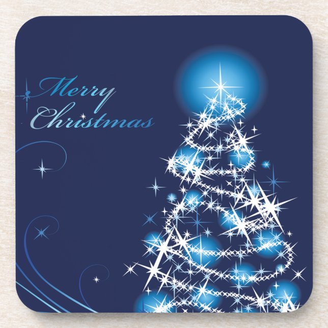 Blue Christmas Tree Set of Cork Coasters (Front)
