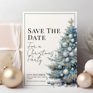 Blue Christmas Tree Silver Baubles Save The Date Invitation