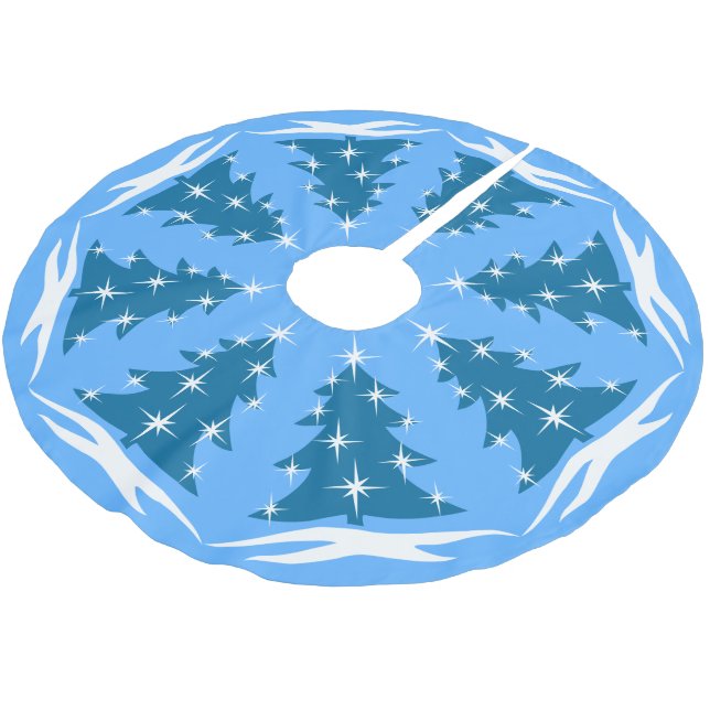 Blue Christmas Tree Skirt Blue Holiday Decor (Angled)
