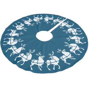Blue Christmas Tree Skirt Holiday Reindeer Decor