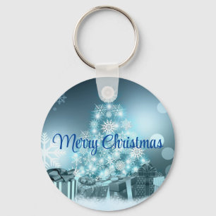 Blue Christmas Tree, Snowflake Keychain