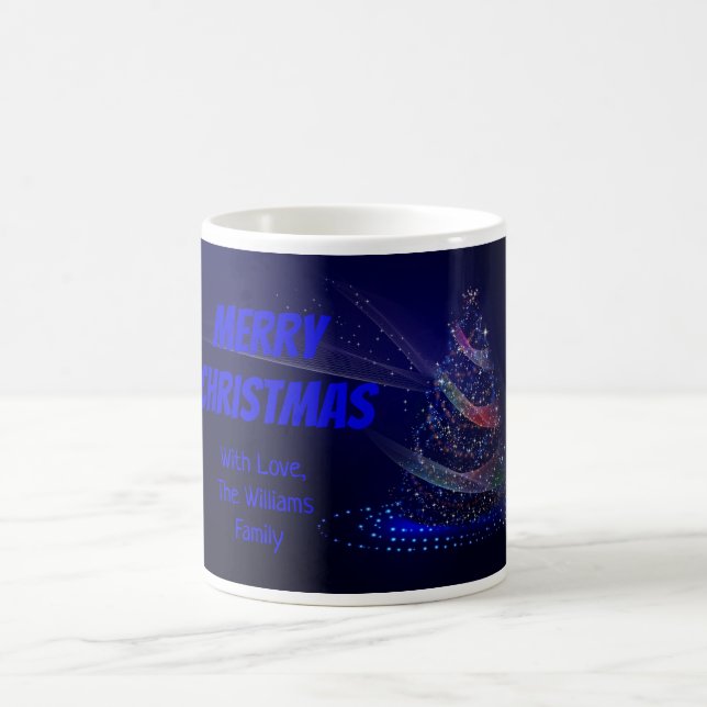 Blue Christmas Tree Stars String of Lights Elegant Coffee Mug (Center)