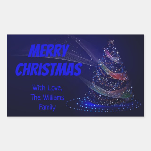 Blue Christmas Tree Stars String of Lights Elegant Sticker (Front)