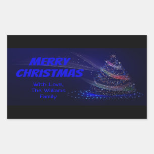 Blue Christmas Tree Stars String of Lights Elegant Sticker