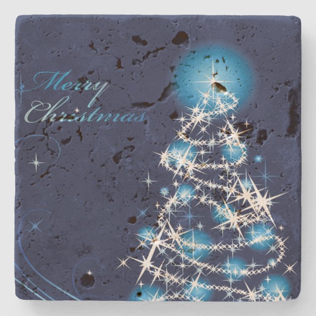 Blue Christmas Tree Stone Coaster (Front)