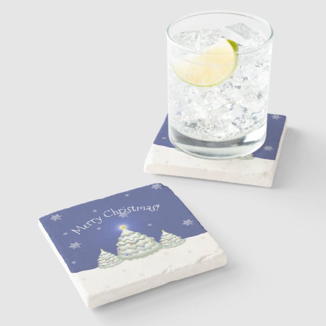 Blue Christmas Tree Stone Coaster (Side)