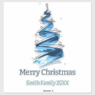Blue Christmas Tree Watercolour