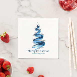 Blue Christmas Tree Watercolour  Napkin