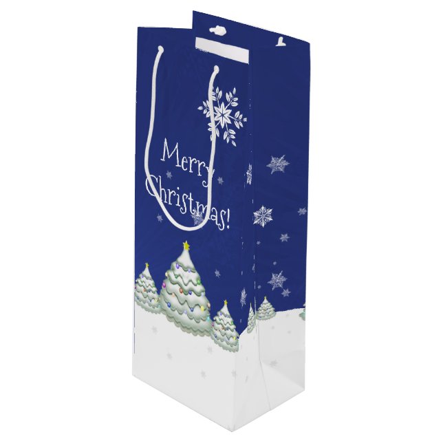 Blue Christmas Tree Wine Gift Bag (Front Angled)