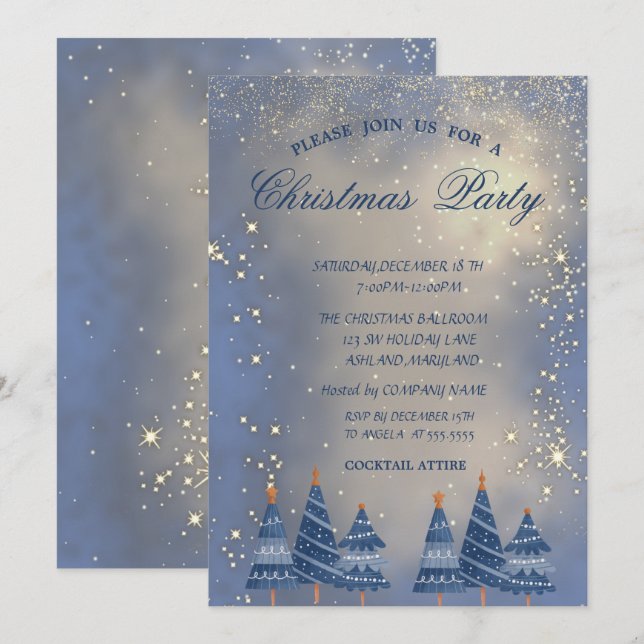 Blue Christmas Trees Christmas Part Invitation (Front/Back)