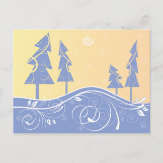 blue Christmas Trees Holiday Postcard