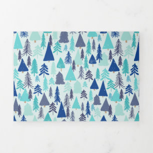 Blue Christmas Trees in an Evergreen Forest Tri-Fold Holiday Card