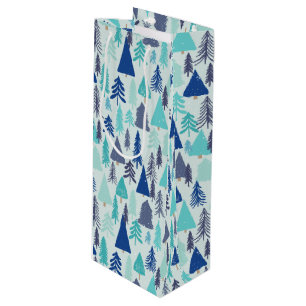 Blue Christmas Trees in an Evergreen Forest Wine Gift Bag