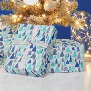 Blue Christmas Trees in an Evergreen Forest Wrapping Paper