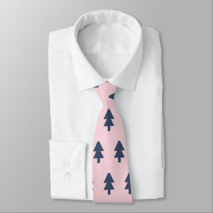 Blue Christmas Trees Repeat Pattern Pink Tie