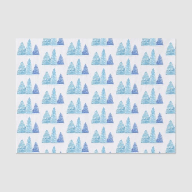 Blue Christmas Trees Tissue Paper (Front)