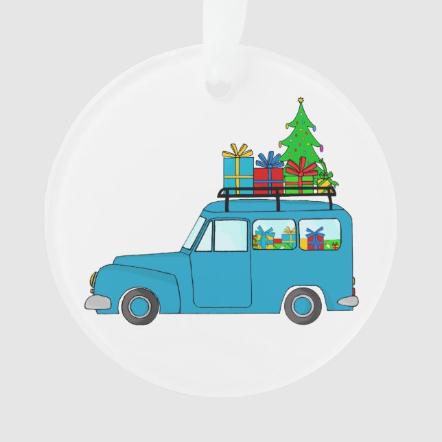 Blue Christmas truck with gifts Ornament (Front)