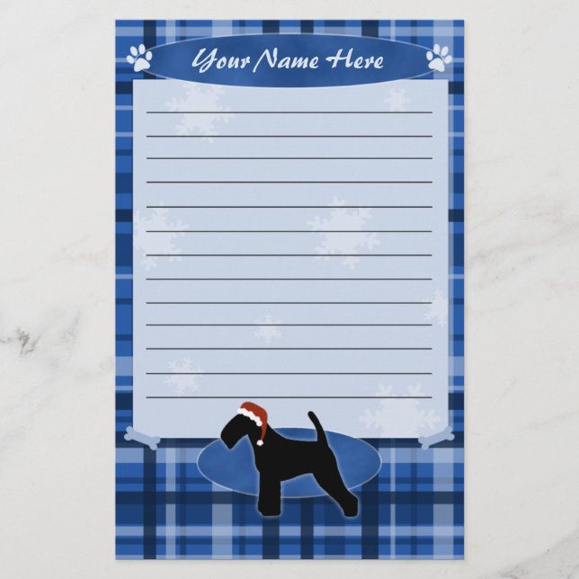 Blue Christmas Welsh Terrier Stationery (Front)