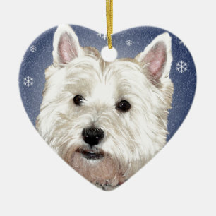 BLUE CHRISTMAS westie Ceramic Ornament