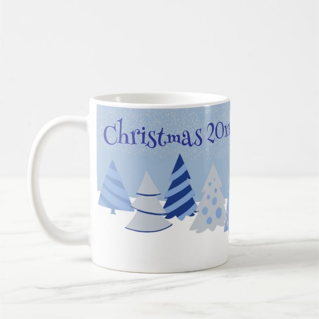 Blue Christmas Whimsical Trees Coffee Mug (Left)