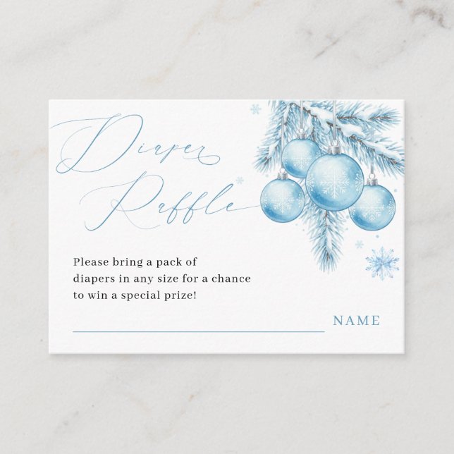 Blue Christmas Winter Boy Diaper Raffle Enclosure Card (Front)
