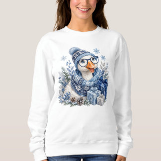 Blue Christmas Winter Holiday Goose Sweatshirt