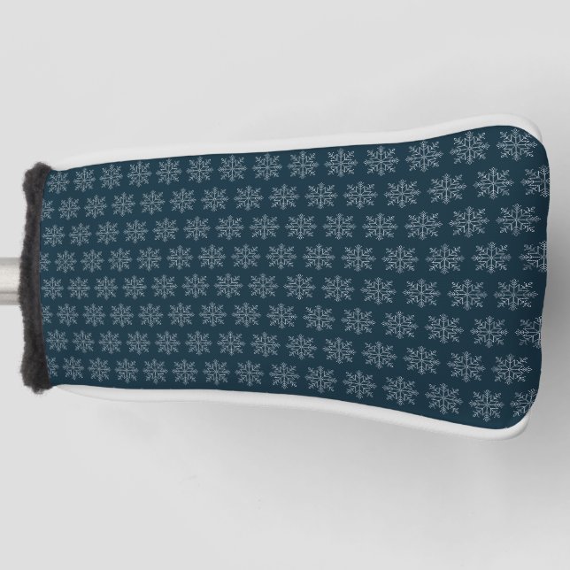 Blue christmas winter holidays snowflake golf head cover (Front)