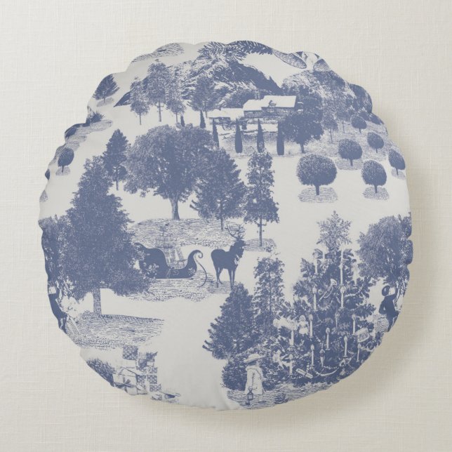 Blue Christmas Winter Wonderland Round Pillow (Front)