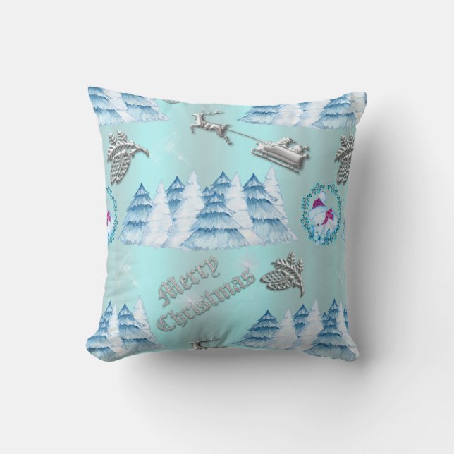 Blue Christmas Winter Wonderland Throw Pillow (Front)