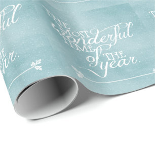 Blue Christmas with Words Wrapping Paper