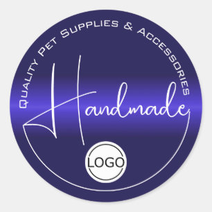 Blue Chrome Colour Gradient Handmade Logo Template Classic Round Sticker