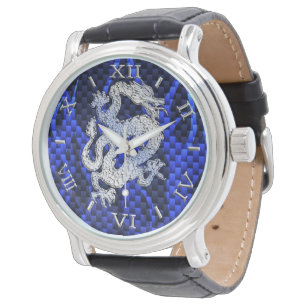 Blue Chrome like Dragon Carbon Fibre Style Dial Watch