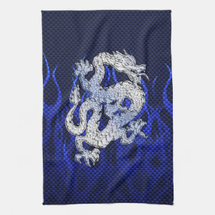 Blue Chrome like Dragon Carbon Fibre Style Kitchen Towel