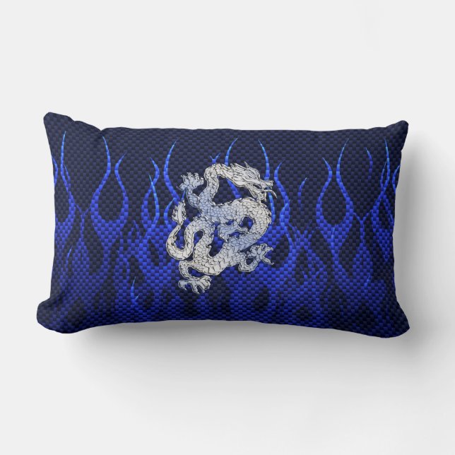 Blue Chrome like Dragon Carbon Fibre Style Lumbar Pillow (Front)