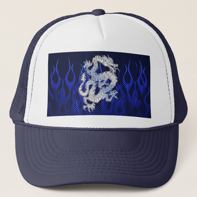 Blue Chrome like Dragon Carbon Fibre Style Trucker Hat (Front)