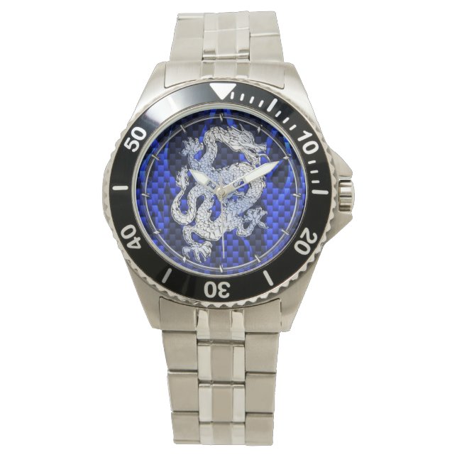 Blue Chrome like Dragon Carbon Fibre Style Watch (Front)
