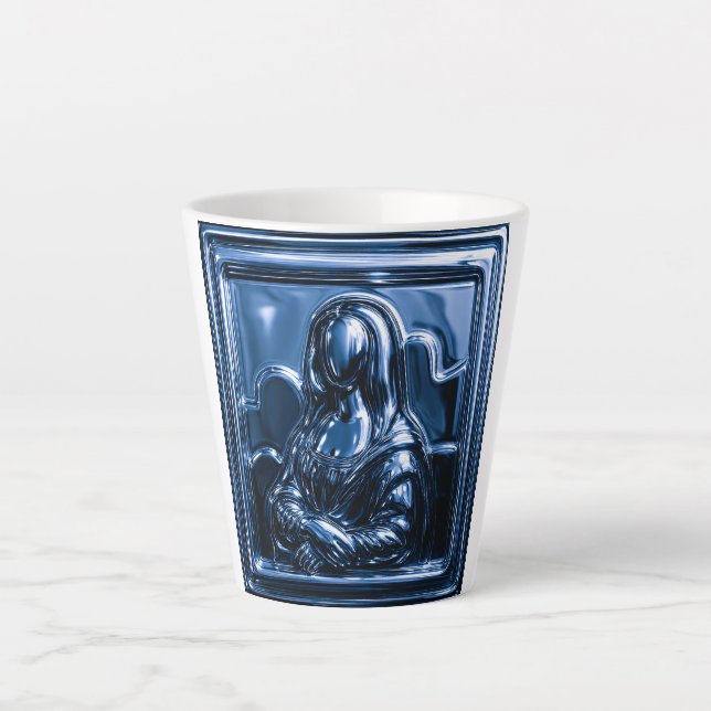 Blue Chrome Mona Relief Latte Mug (Front)