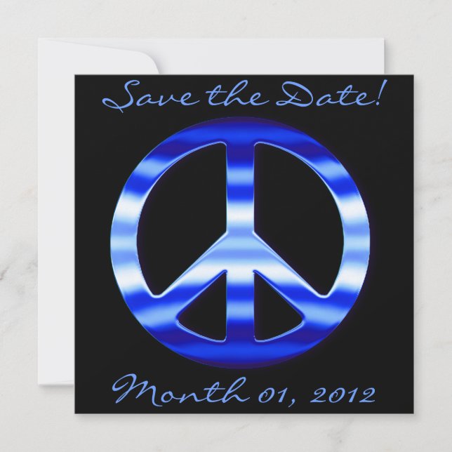 Blue Chrome Peace Sign Invitations (Front)
