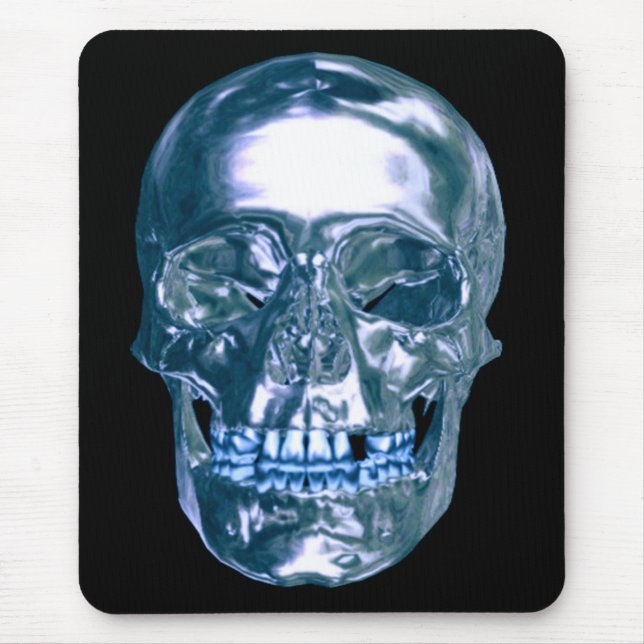Blue Chrome Skull Mouse Pad (Front)