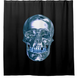 Blue Chrome Skull Shower Curtain