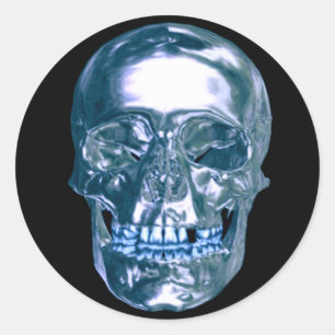 Blue Chrome Skull Stickers
