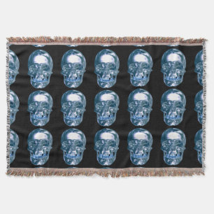 Blue Chrome Skull Throw Blanket